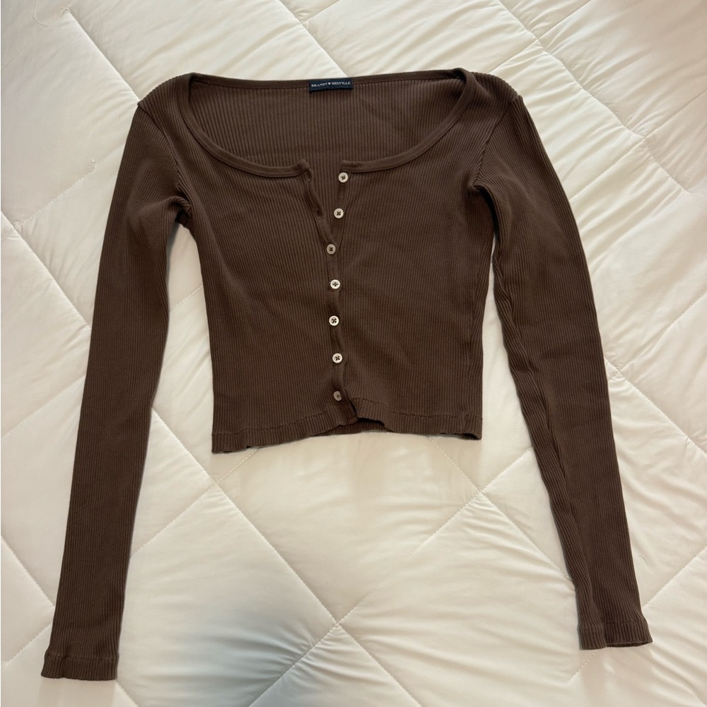 Brown Brandy Melville Long Sleeve Button Up cardigan
